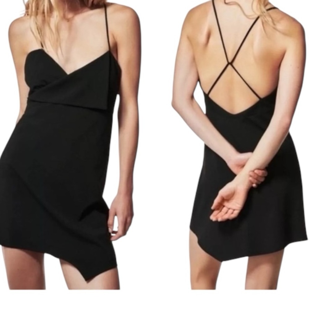 New Zara Surplice Asymmetrical Black Mini Dress